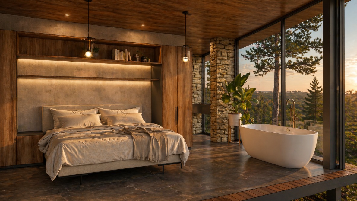 Interior — Recámara con vista al bosque