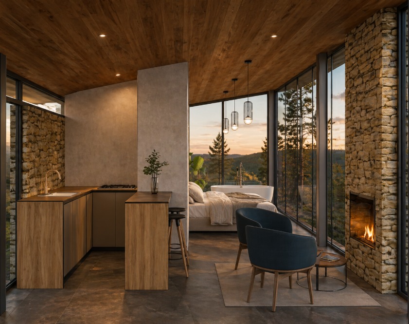 Interior — Sala con chimenea